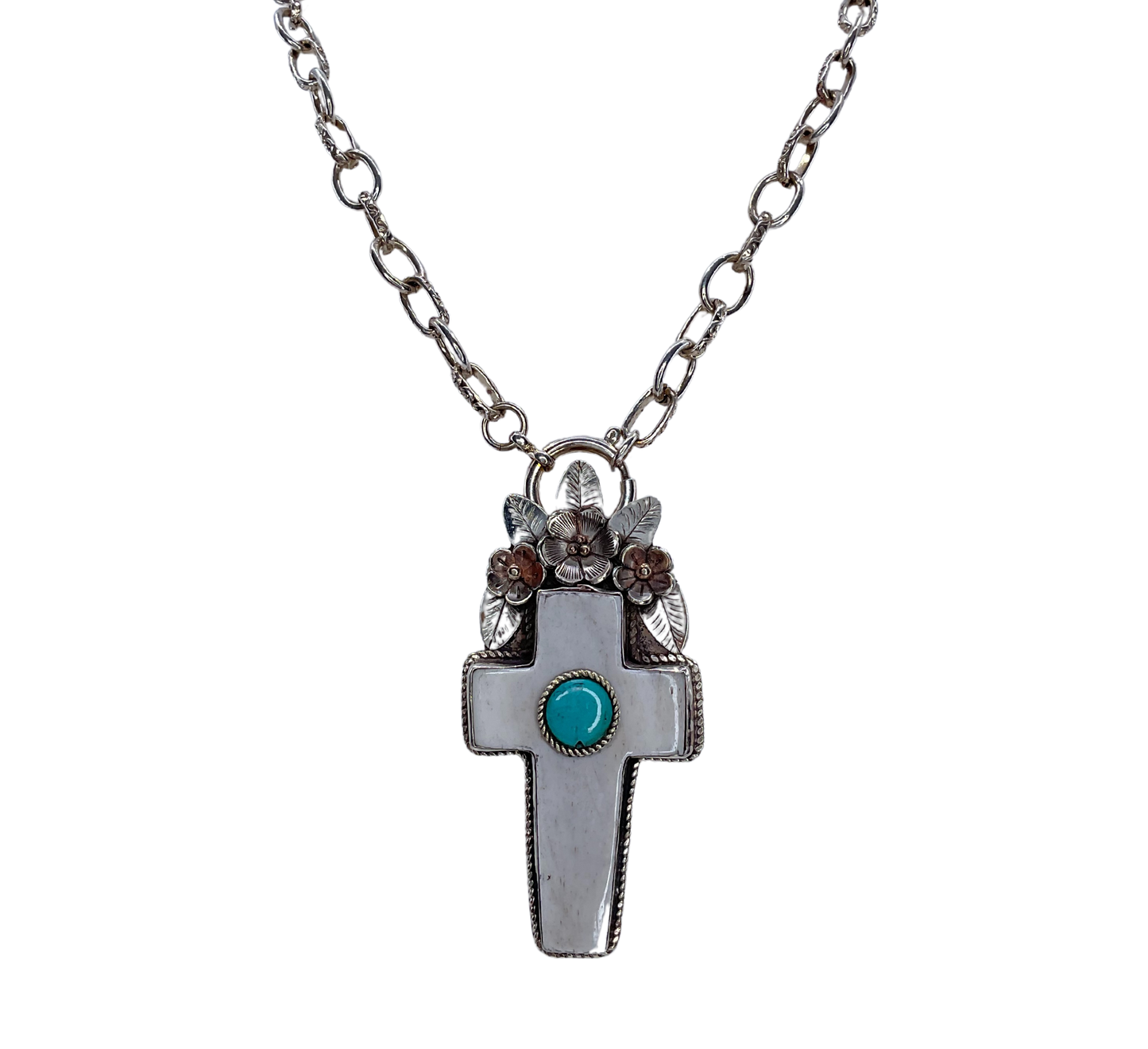 Bone and Turquoise Cross Necklace