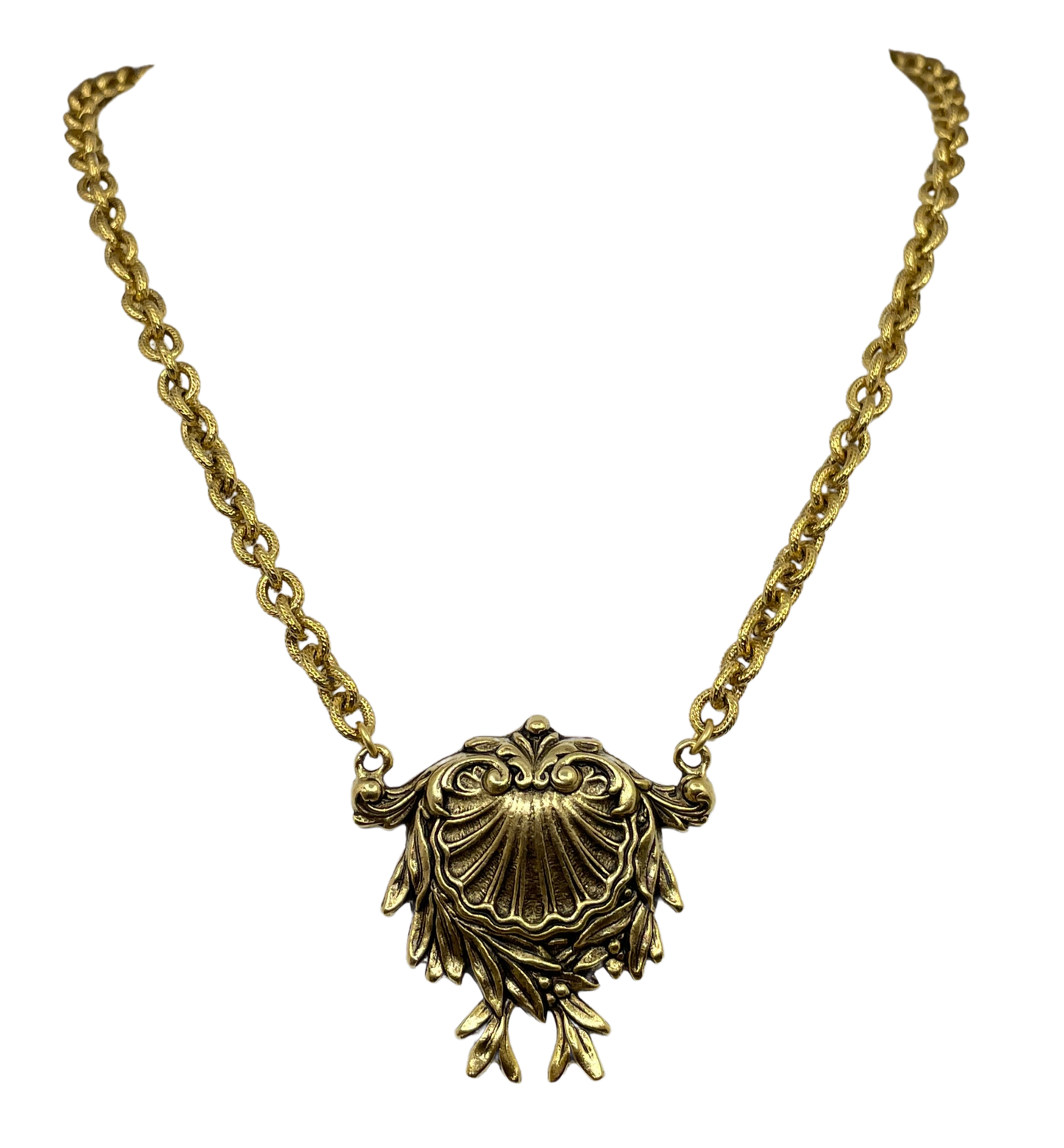 Gold Plated 18" Chain with Vintage Victorian Shell Brooch