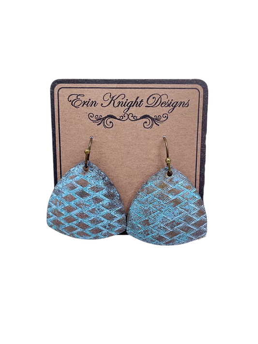 Patina Stamped Triangle Earrings