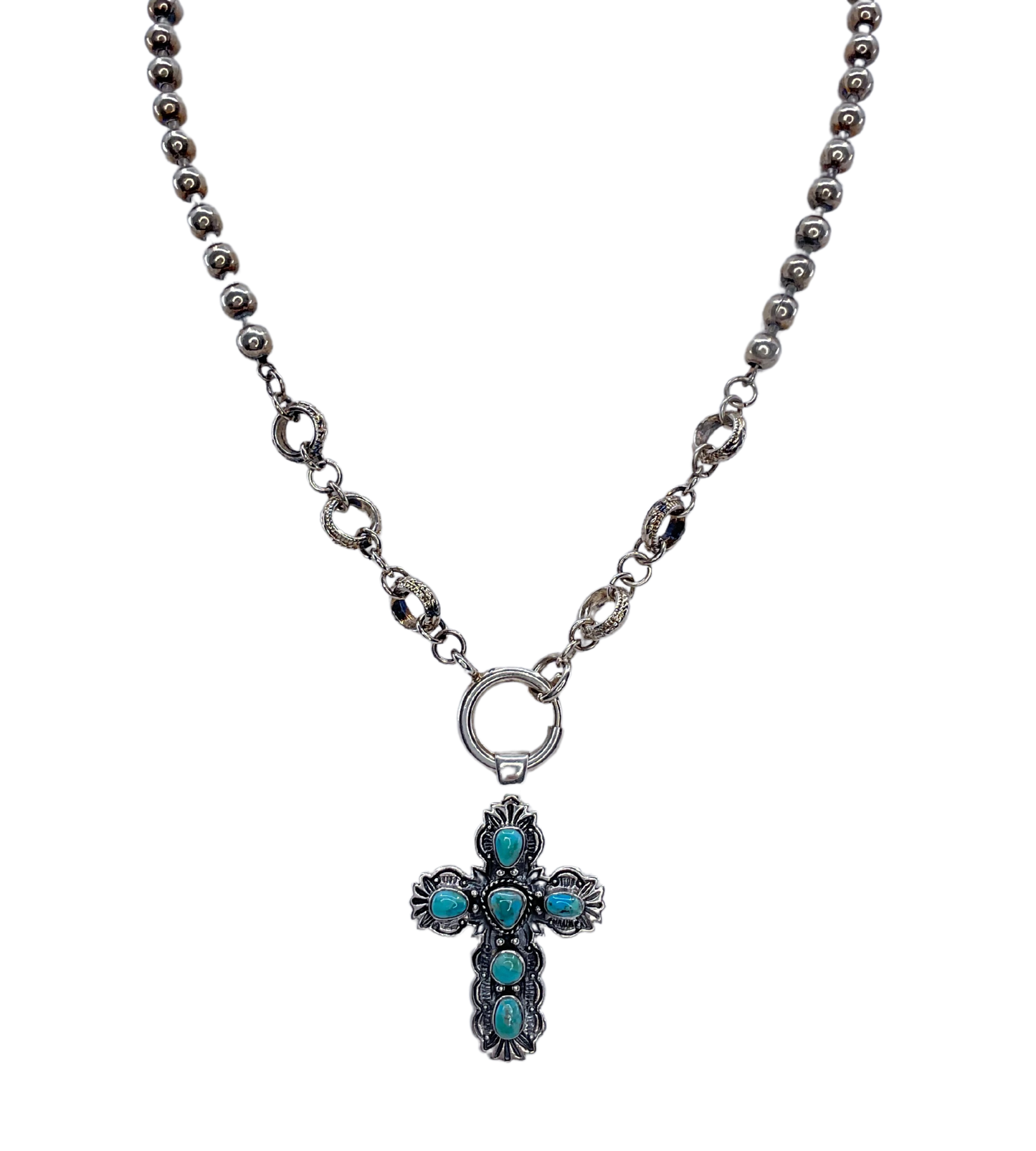 Vintage Sterling Silver and Turquoise Cross Necklace