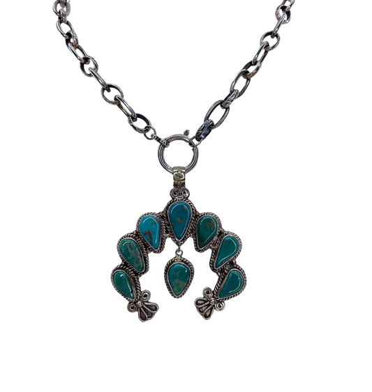 Large Turquoise Squash Blossom Necklace