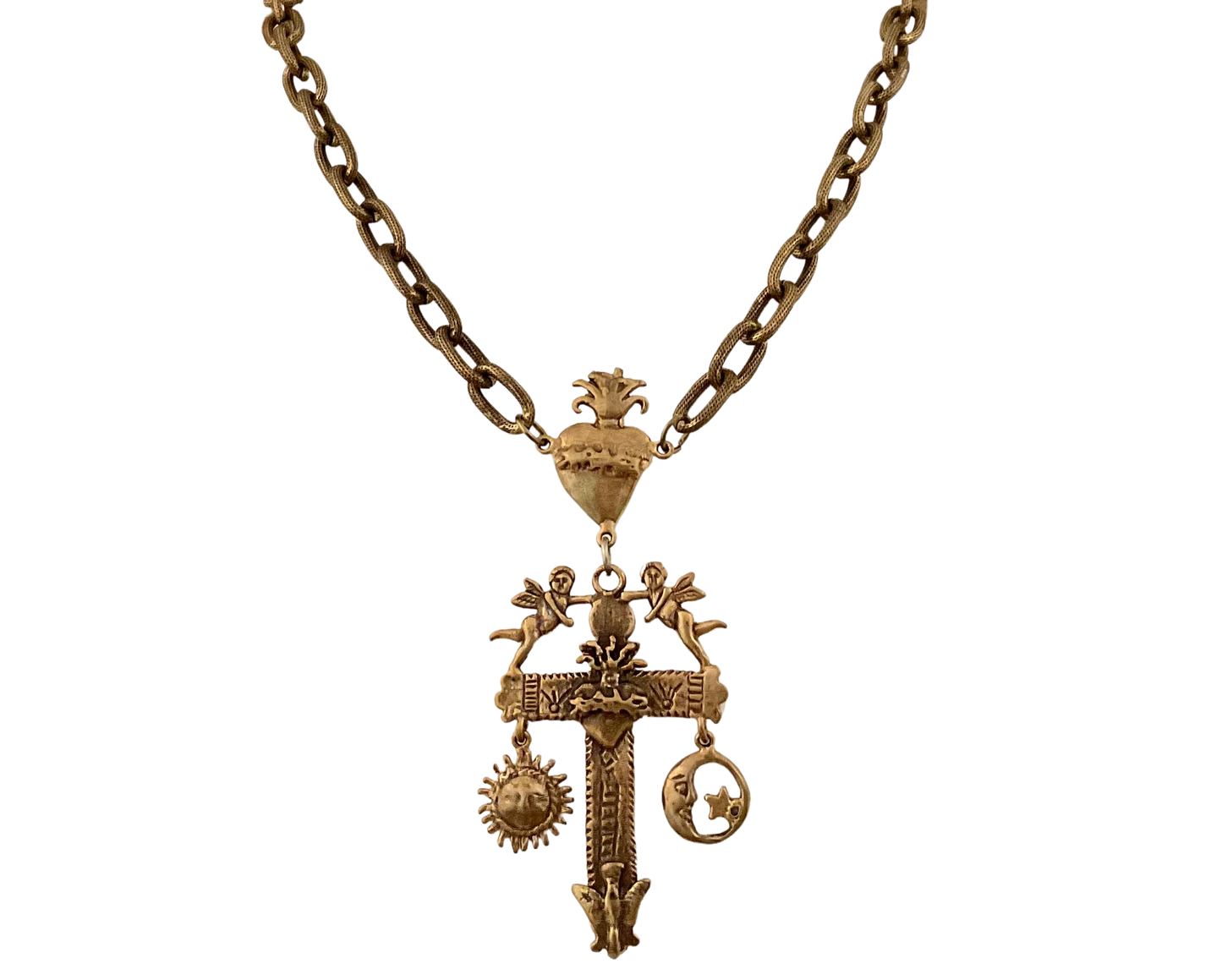 Vintage Brass Chain with Cross Pendant 18"