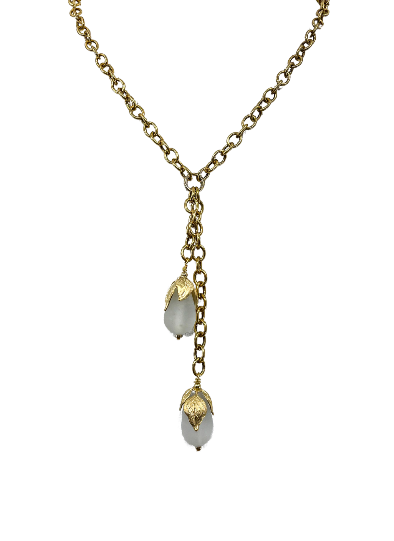Vintage Gold Leaves & Stone Necklace