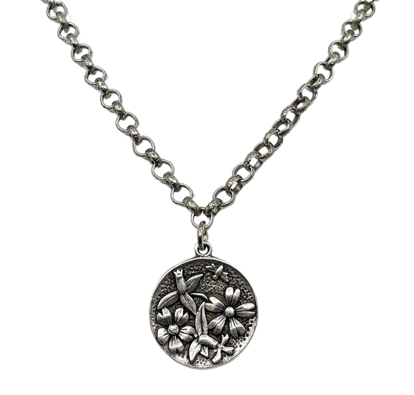 Sterling Plated 18" Chain with Sterling Plated Flower Bee Pendant