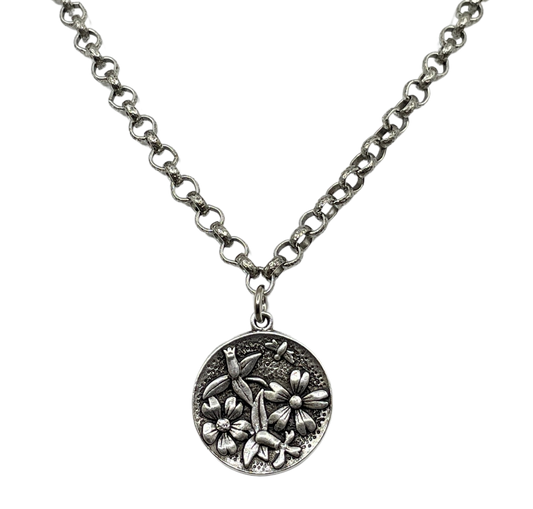 Sterling Plated 18" Chain with Sterling Plated Flower Bee Pendant