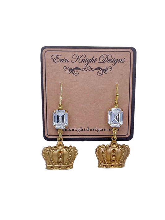 Vintage Rhinestone Crown Earrings