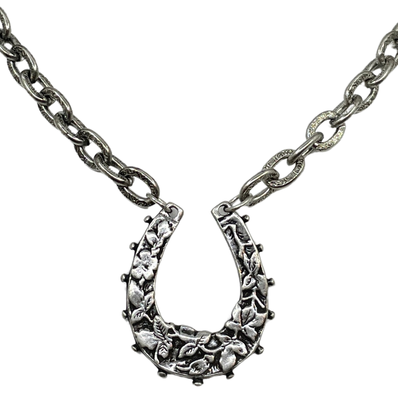 Vintage Reproduction Sterling Plated 18" Chain with Horseshoe Pendant