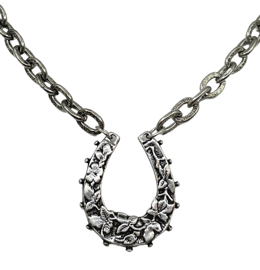 Vintage Reproduction Sterling Plated 18" Chain with Horseshoe Pendant