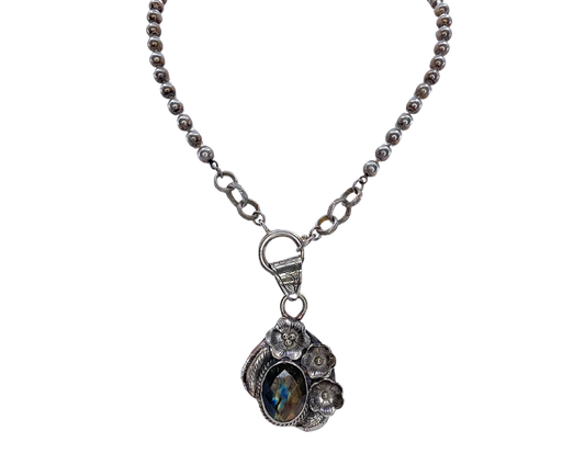 Sterling Plated Vintage Chain with Tibetan Silver and Labradorite