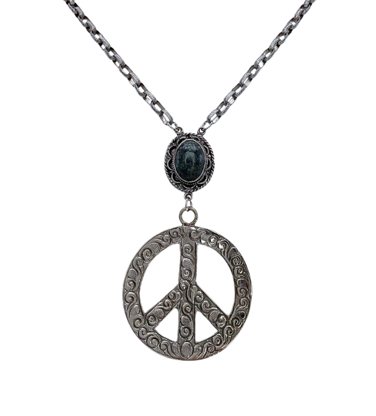 Vintage Sterling Plated Turquoise and Peace Sign Necklace