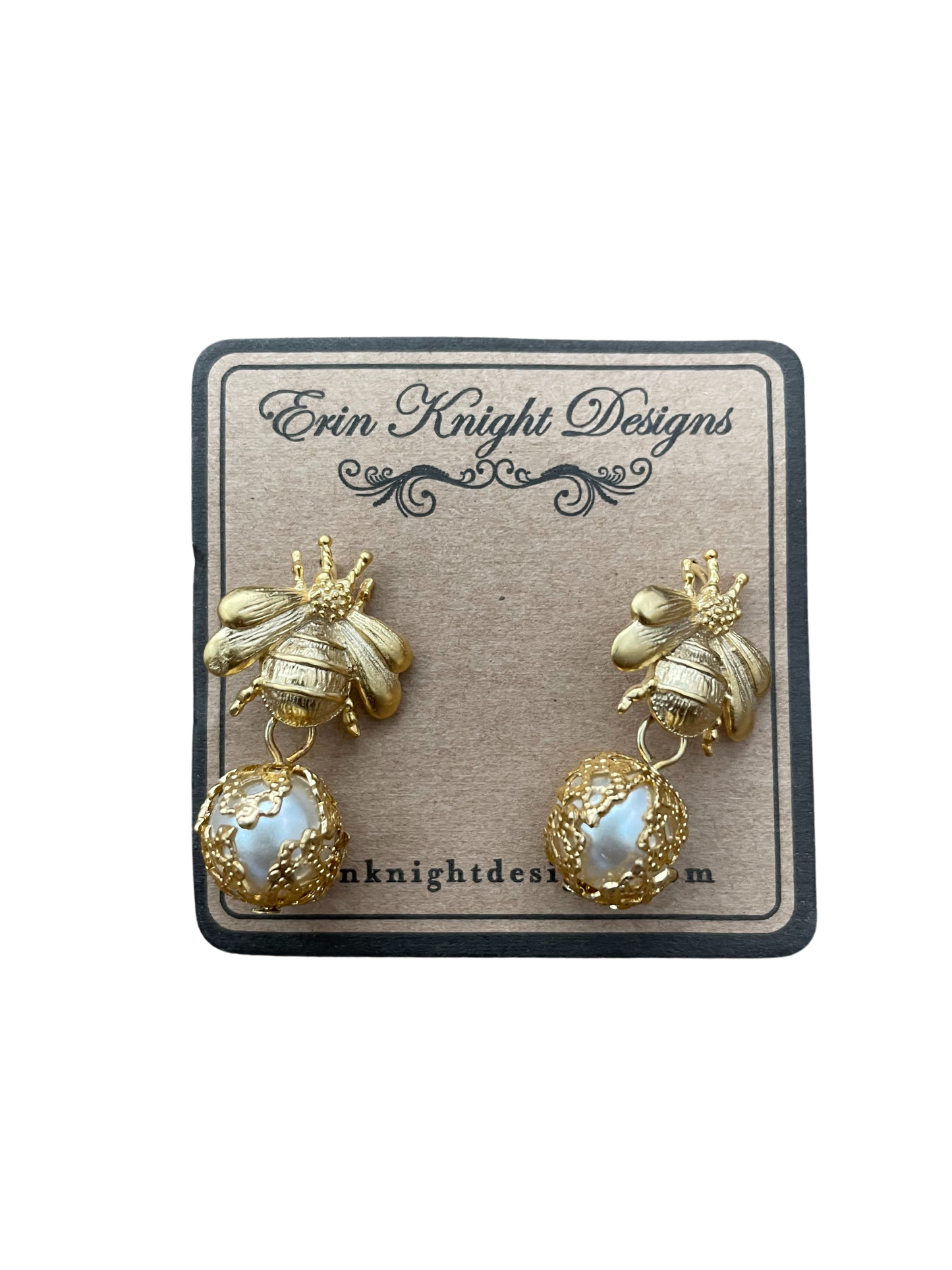 Gold Bee w/Pearl Earrings