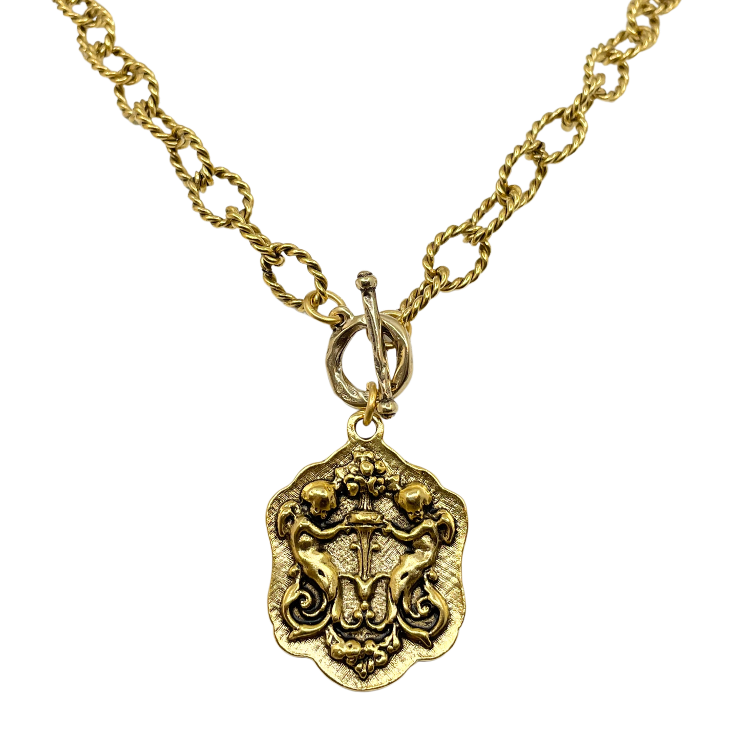 Vintage Gold 18" Chain and Toggle with Gold Reproduction Angel Pendant