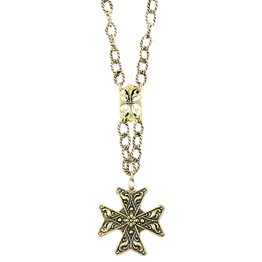 Gold Plated 36" Chain with Vintage Cross Pendant