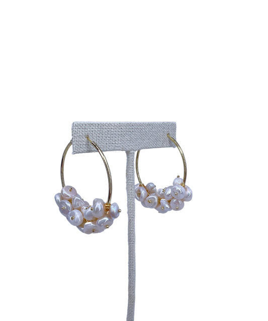 Pearl Cluster Hoop Earrings