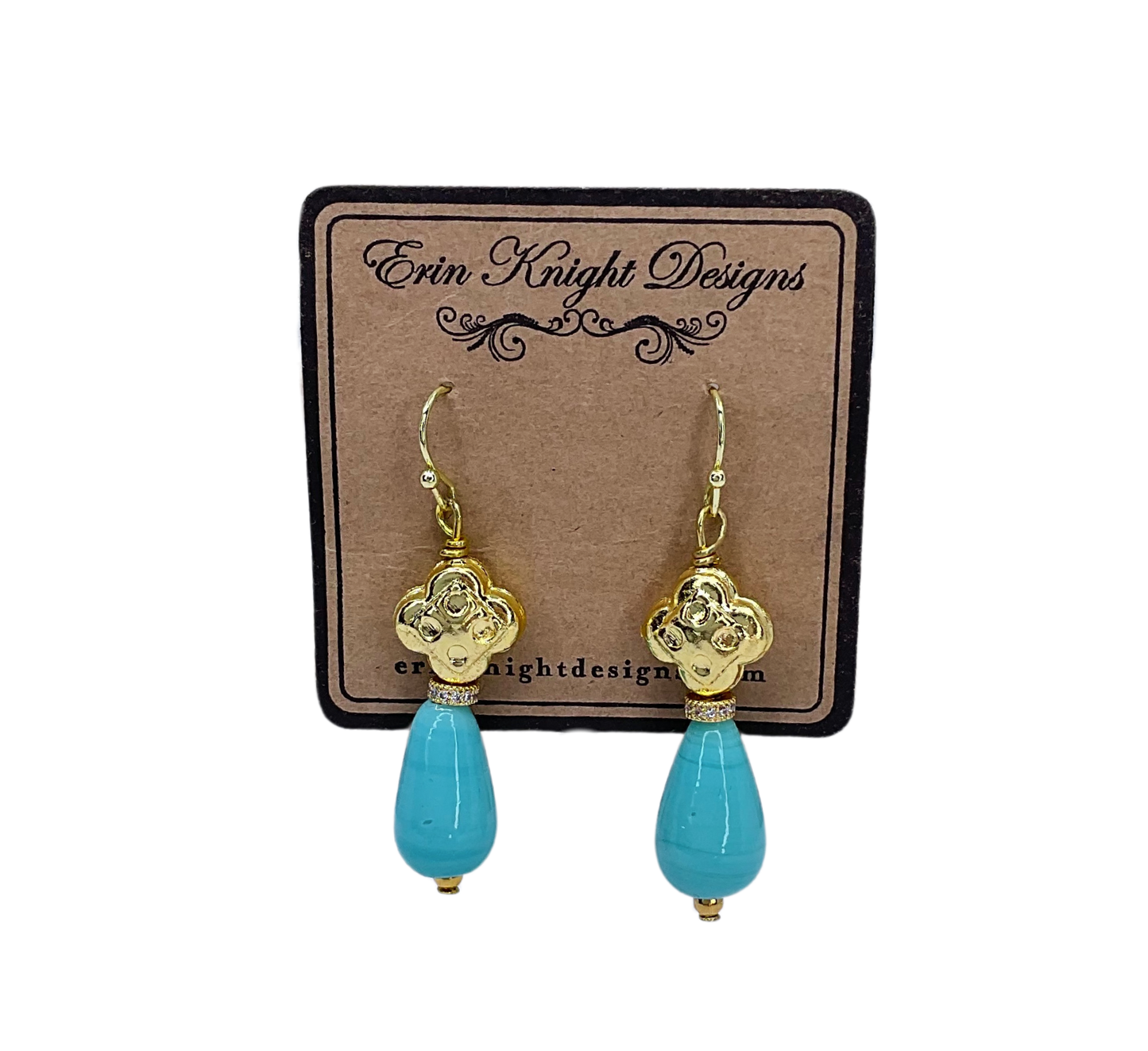 Vintage Clover and Turquoise Glass Drop Earrings