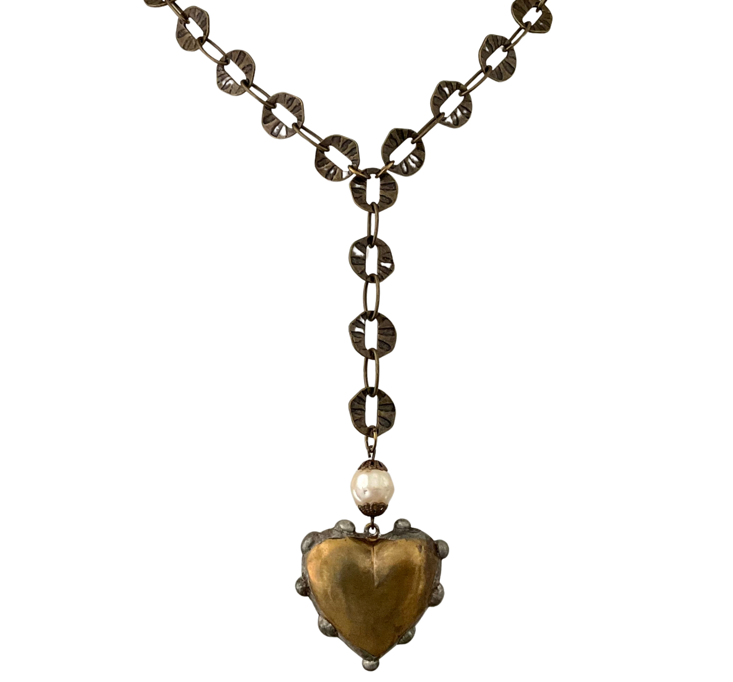 Vintage Chain with Pearl Connector & Soldered Heart 24"