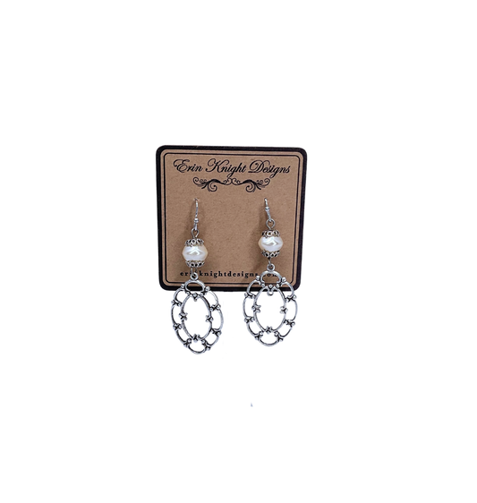 Faux Pearl Oval Lace Earrings