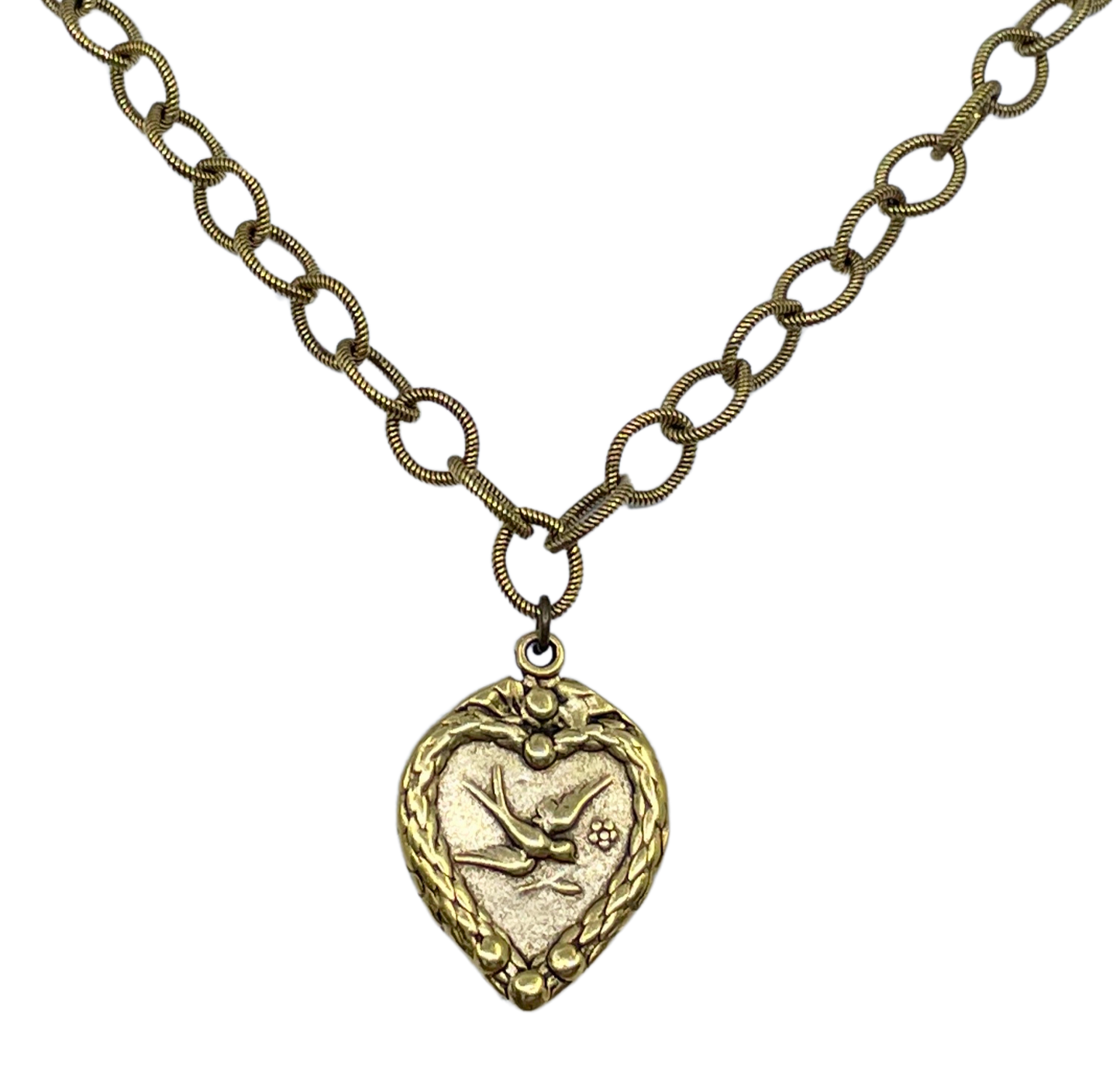 Vintage Reproduction Gold Plated Chain with Dove Heart