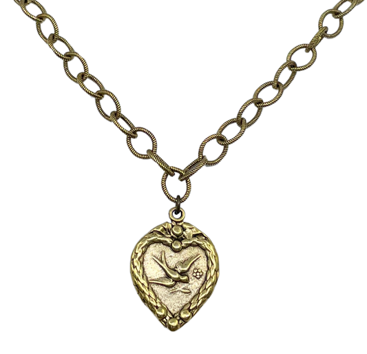 Vintage Reproduction Gold Plated Chain with Dove Heart