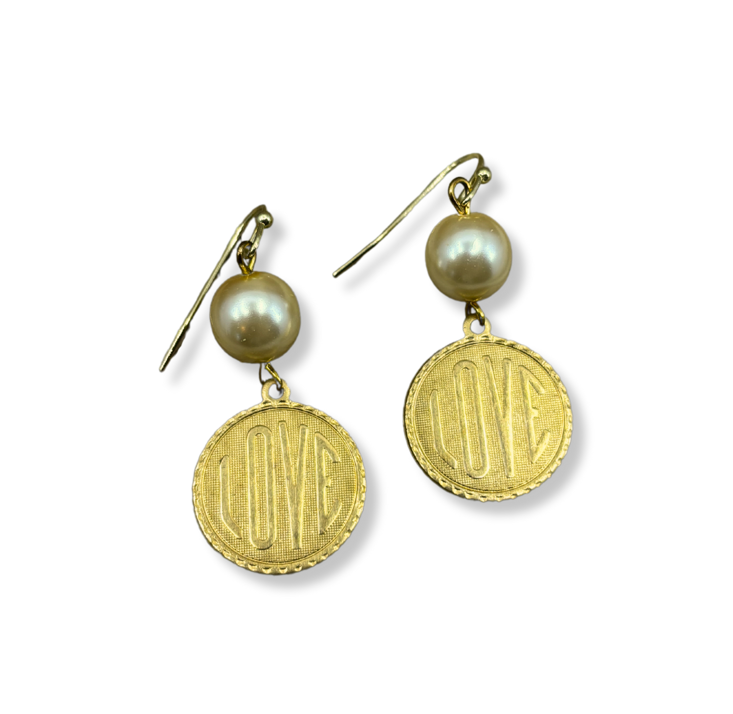 Vintage Gold & Pearl "Love" Earrings