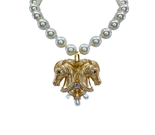 Goldtone Vintage and Pearl Twin Horses