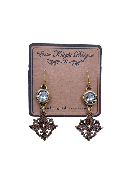 Swarovski Crystal and Fleur De Lis Earrings