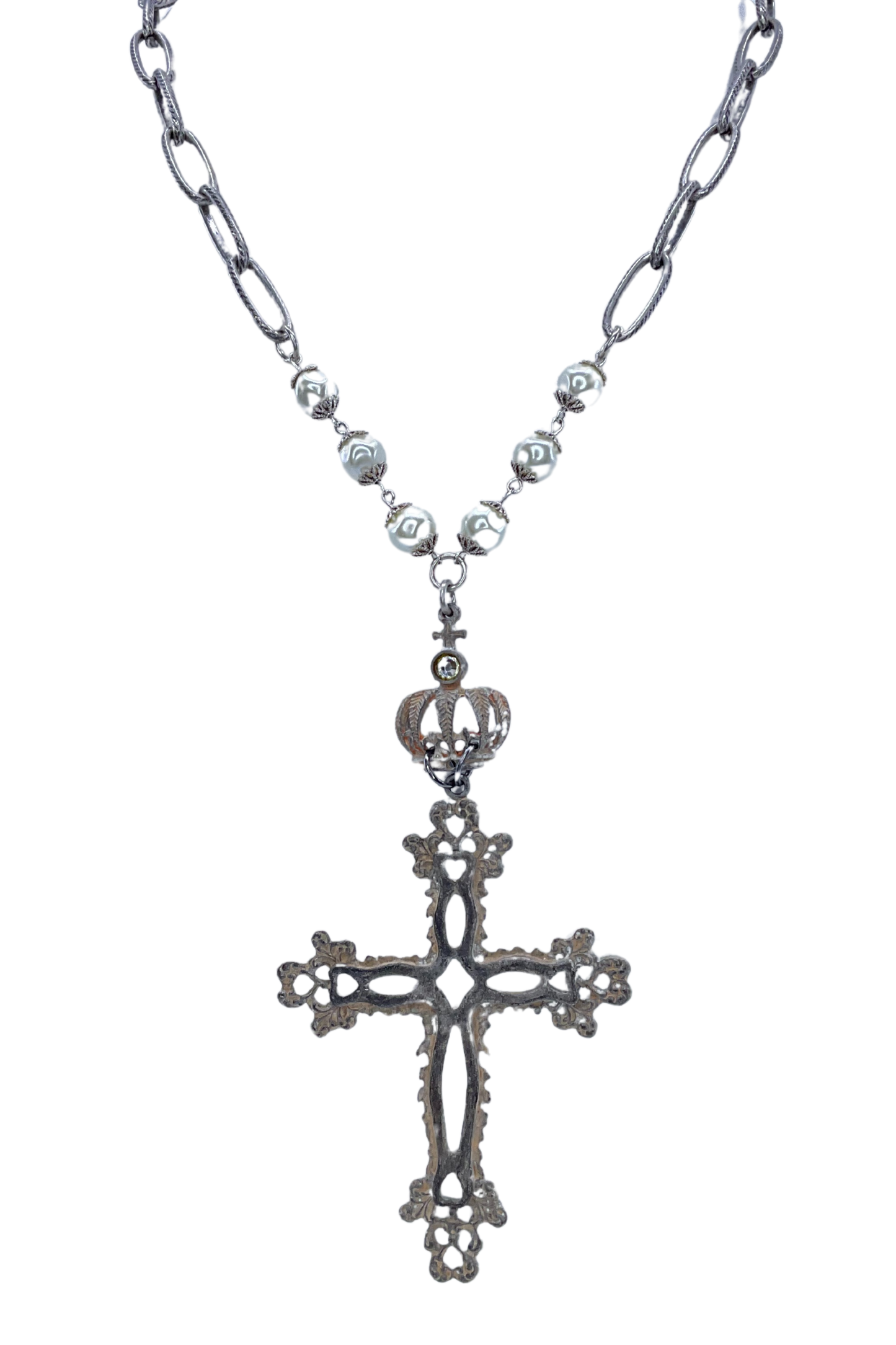 Vintage Cross and Crown Necklace