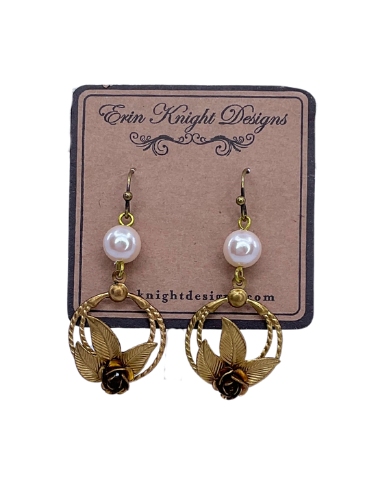 Gold Plated Pearl and Flower Earrings