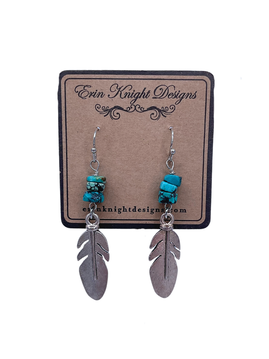 Turquoise and Feather Earrings