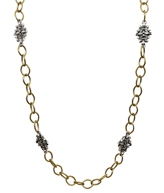 Mixed Metal Sterling & Gold Plated 36" Chain with Vintage Reproduction Fleur De Lis Accents