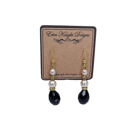 Vintage Black and Faux Pearl Earrings