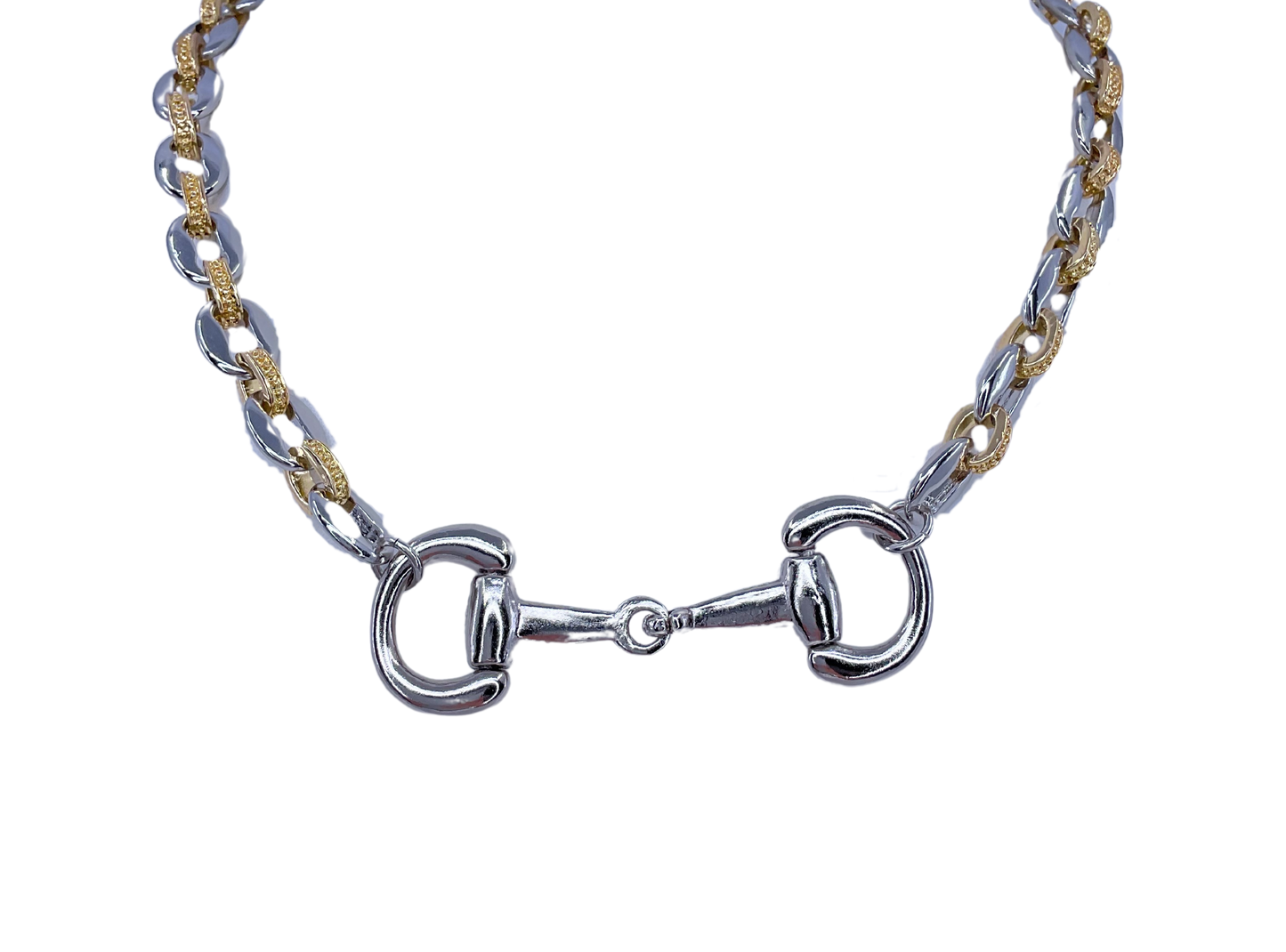 Mixed Metal Chain with Sterling Plated Crescent Horse Bit