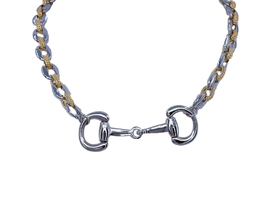 Mixed Metal Chain with Sterling Plated Crescent Horse Bit