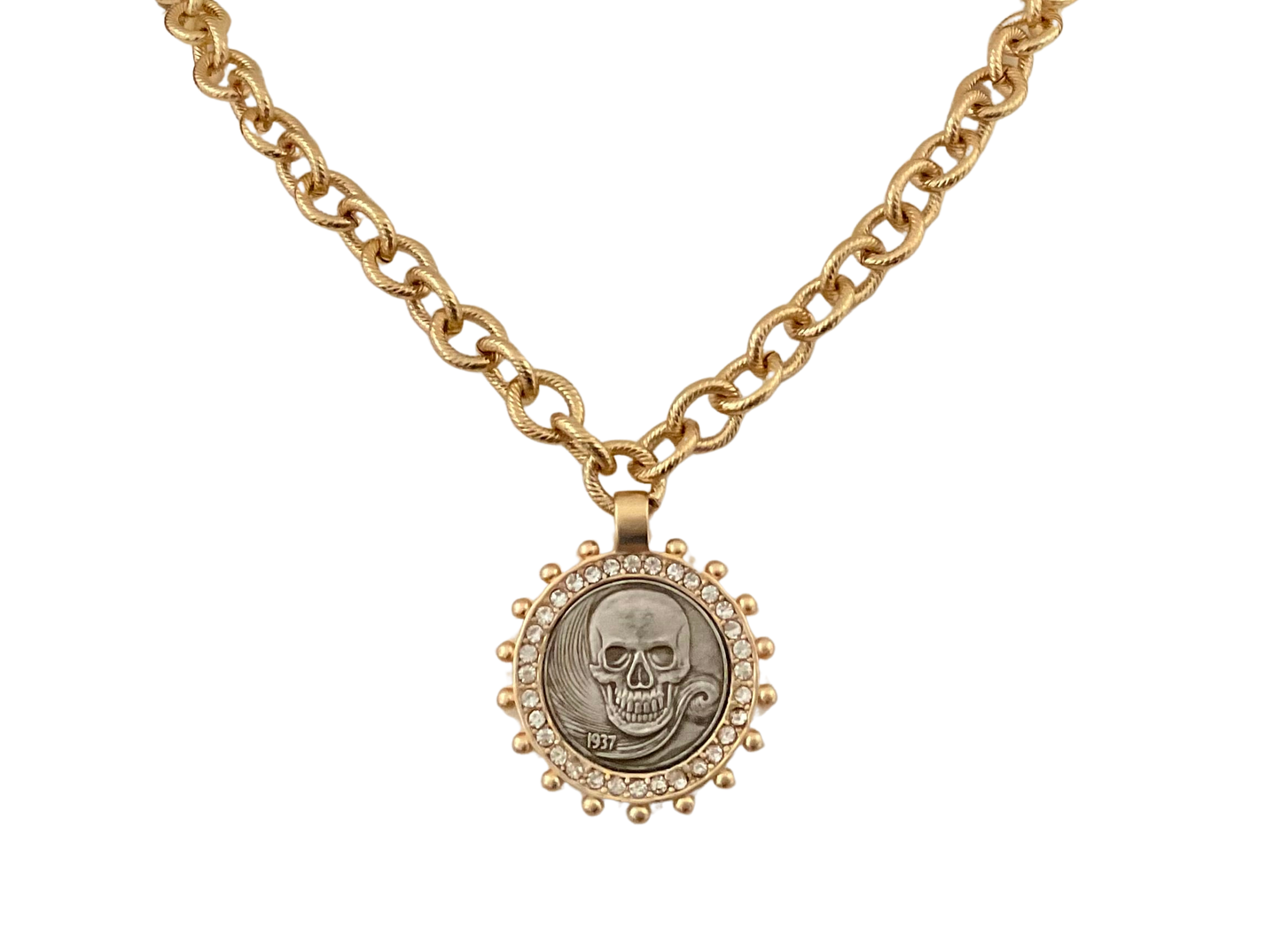 Vintage Gold Plated Chain with Gold Skull Coin 18"