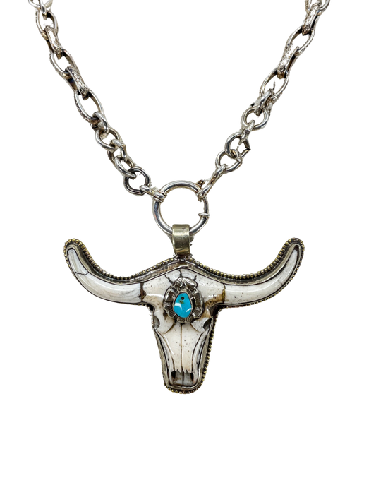 Vintage Bone & Turquoise Longhorn Necklace