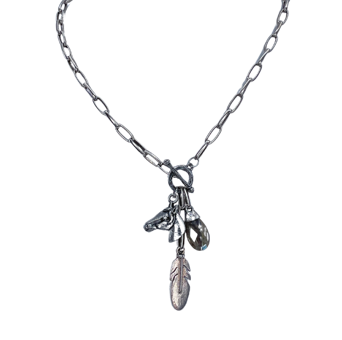 Horse and Feather with Labradorite Necklace