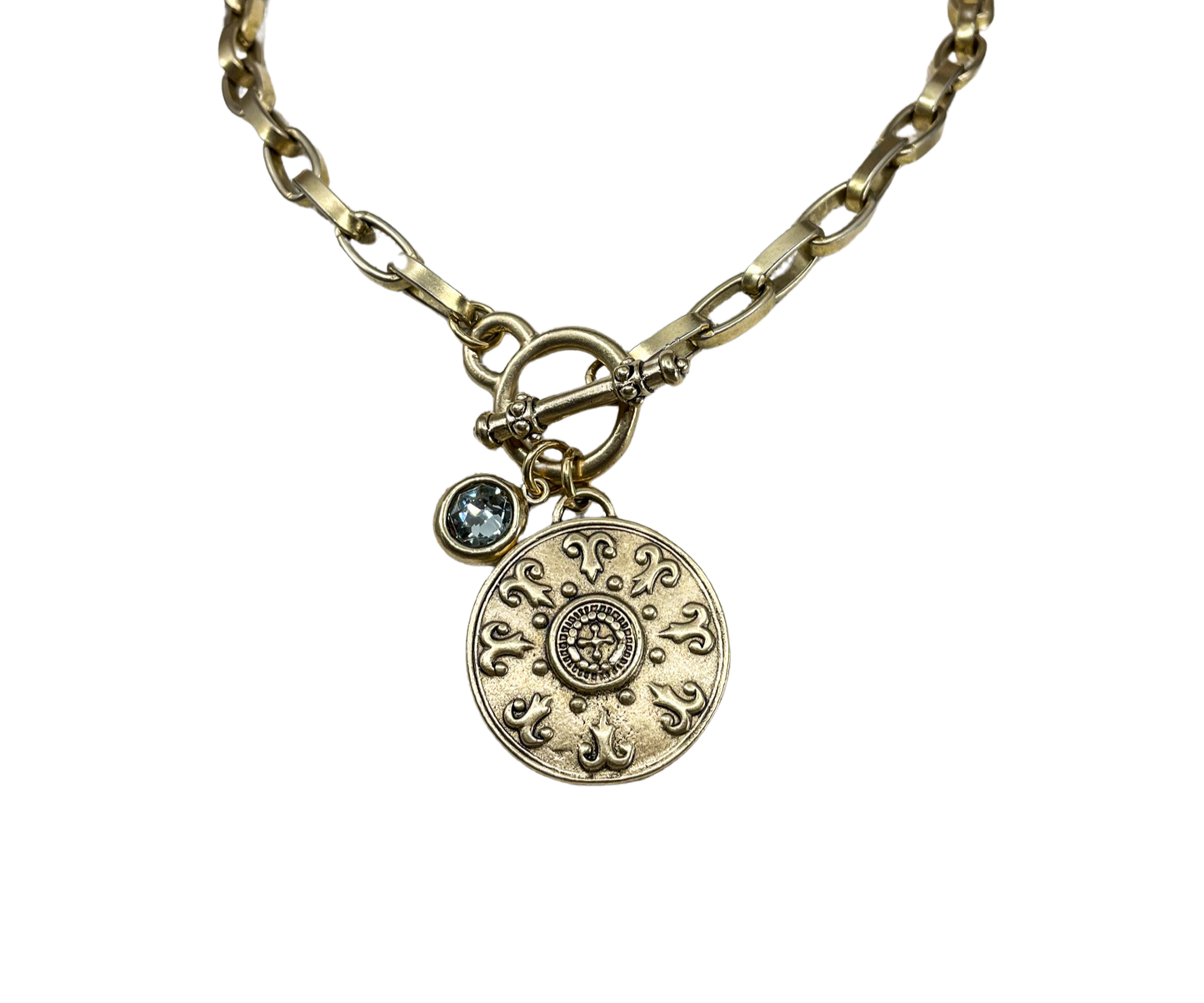 Vintage Gold Medallion & Rhinestone Necklace
