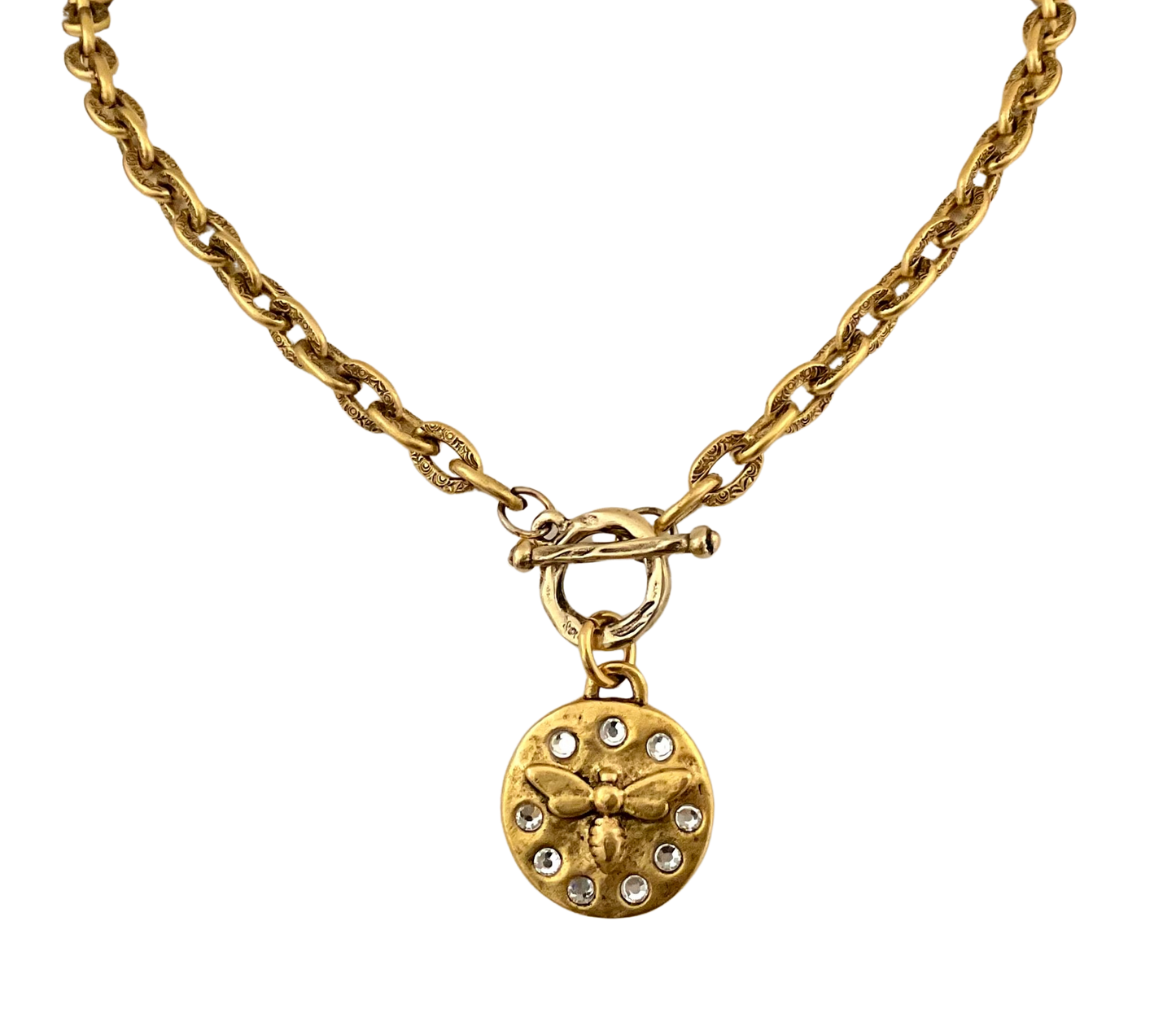 Vintage Gold Plated Chain with Gold & Rhinestone Bee Pendant 18"