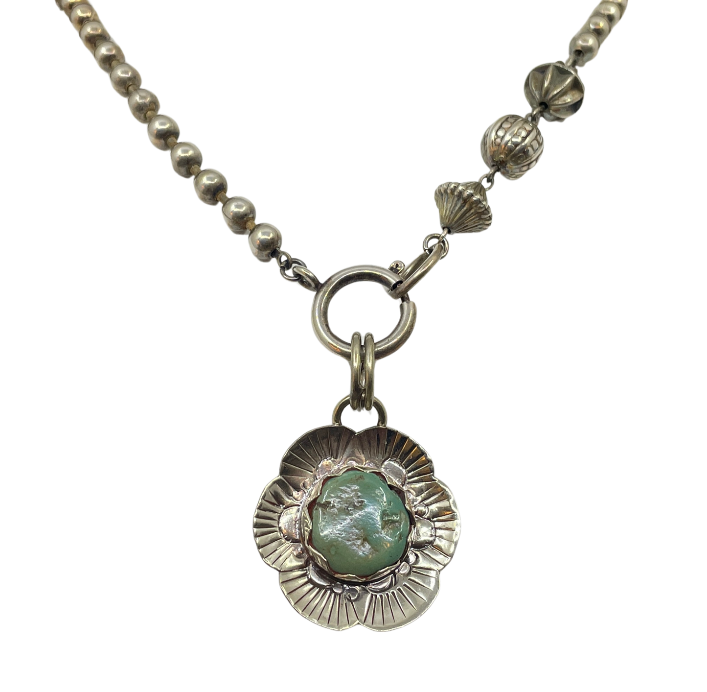 Vintage Turquoise Flower Pendant Necklace