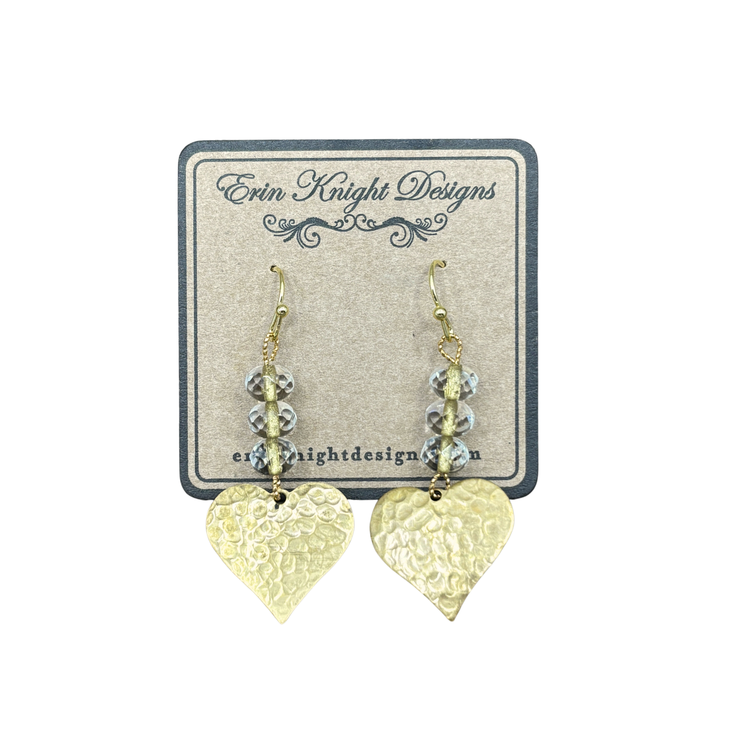 Limited Edition Gold Hammered Heart & Crystal Earrings