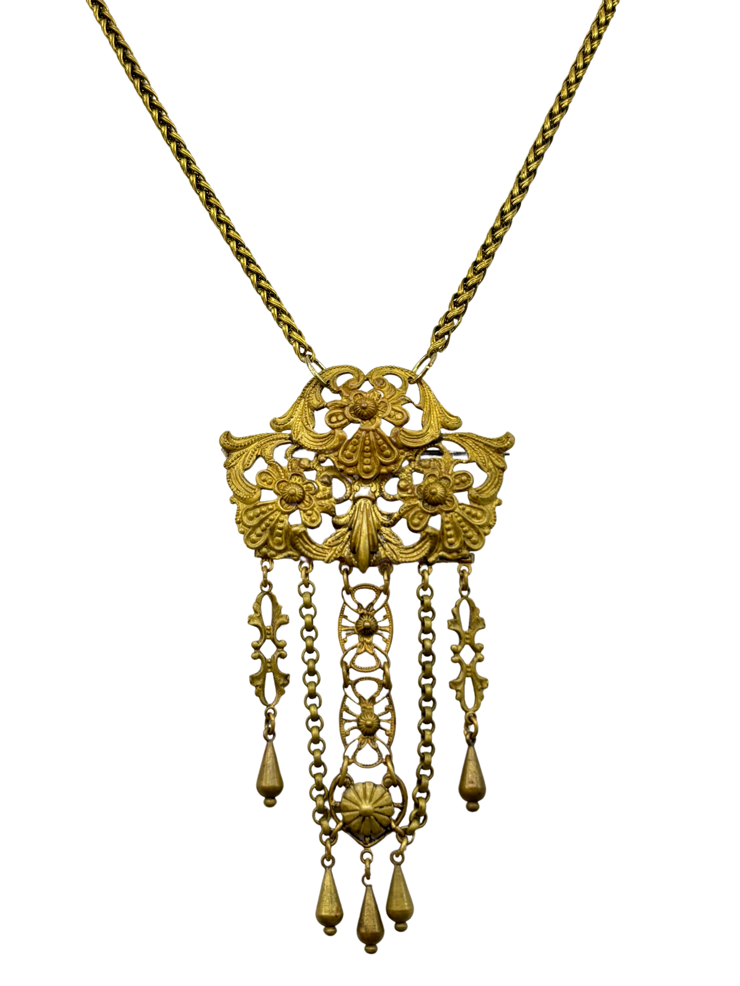 Vintage Floral Brooch & Tassel Necklace