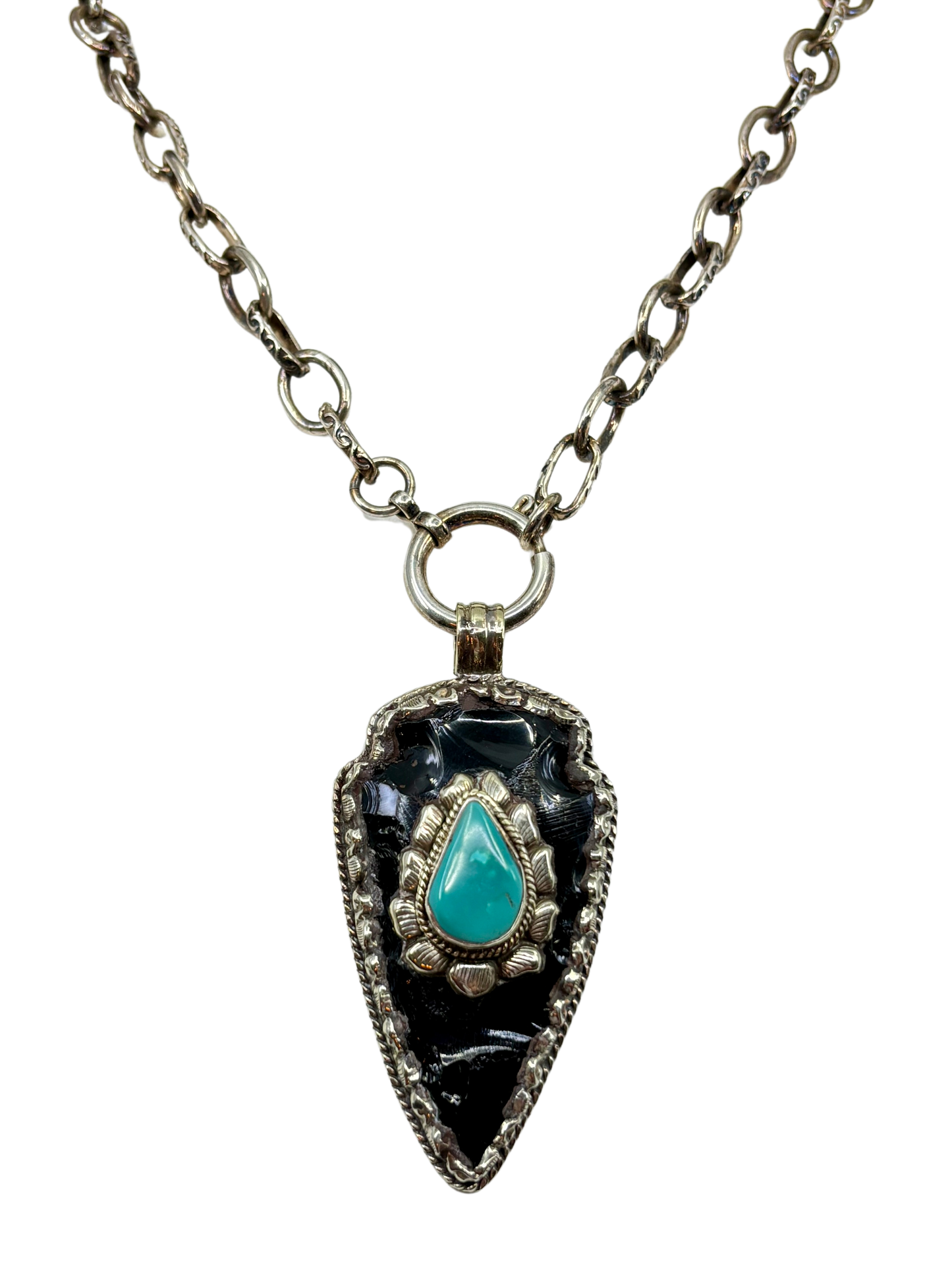 Onyx & Turqoise Arrowhead Necklace