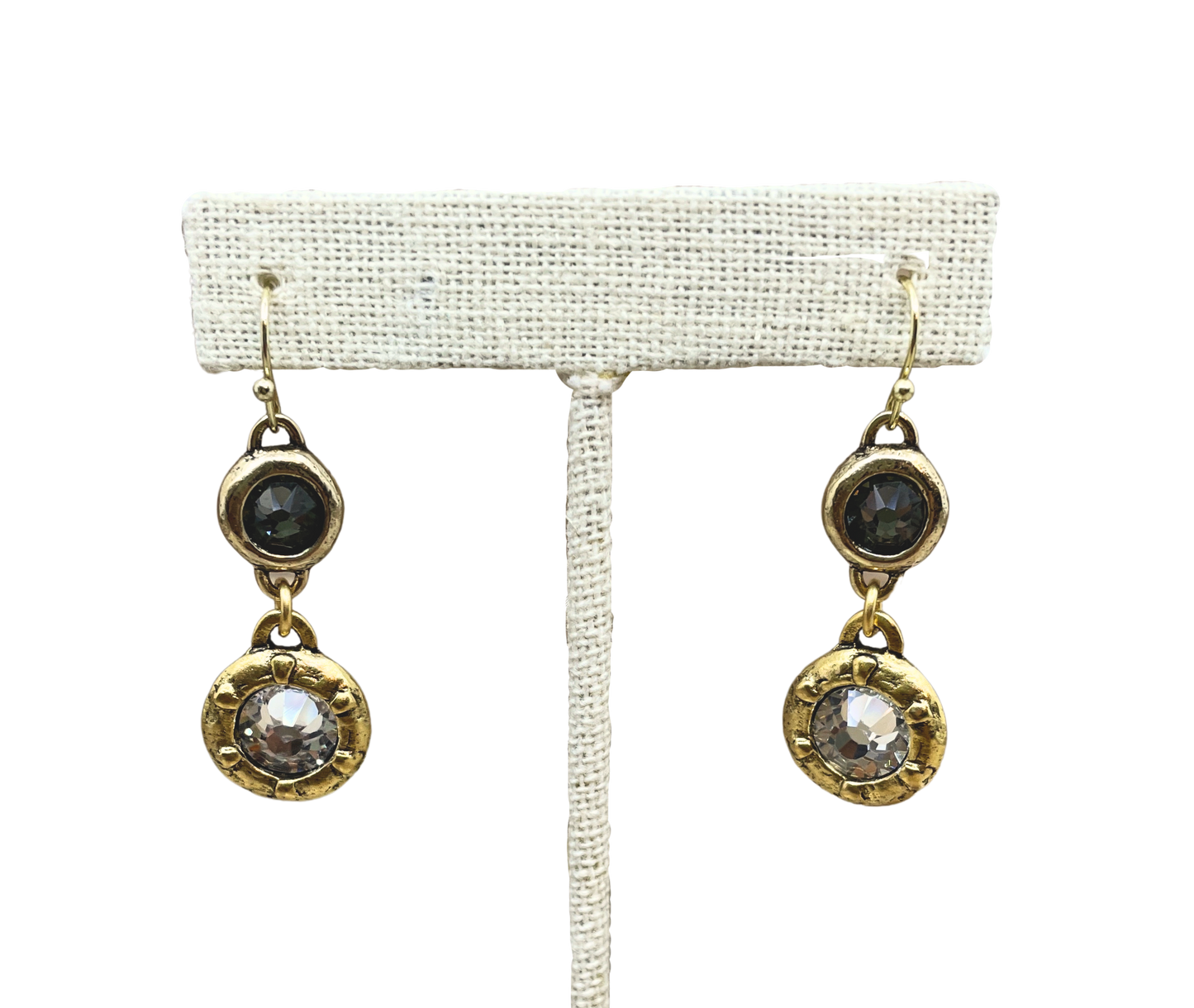 Gold Plated Double Swarovski Black Diamond and Clear Crystal Earrings