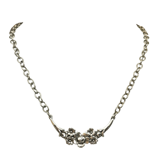 Vintage Reproduction Silver Floral Crescent Necklace