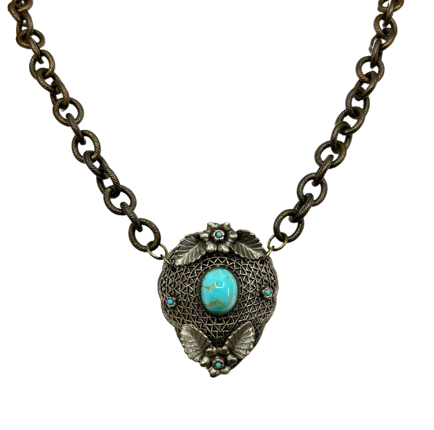Vintage Turquoise Flower Clip Necklace