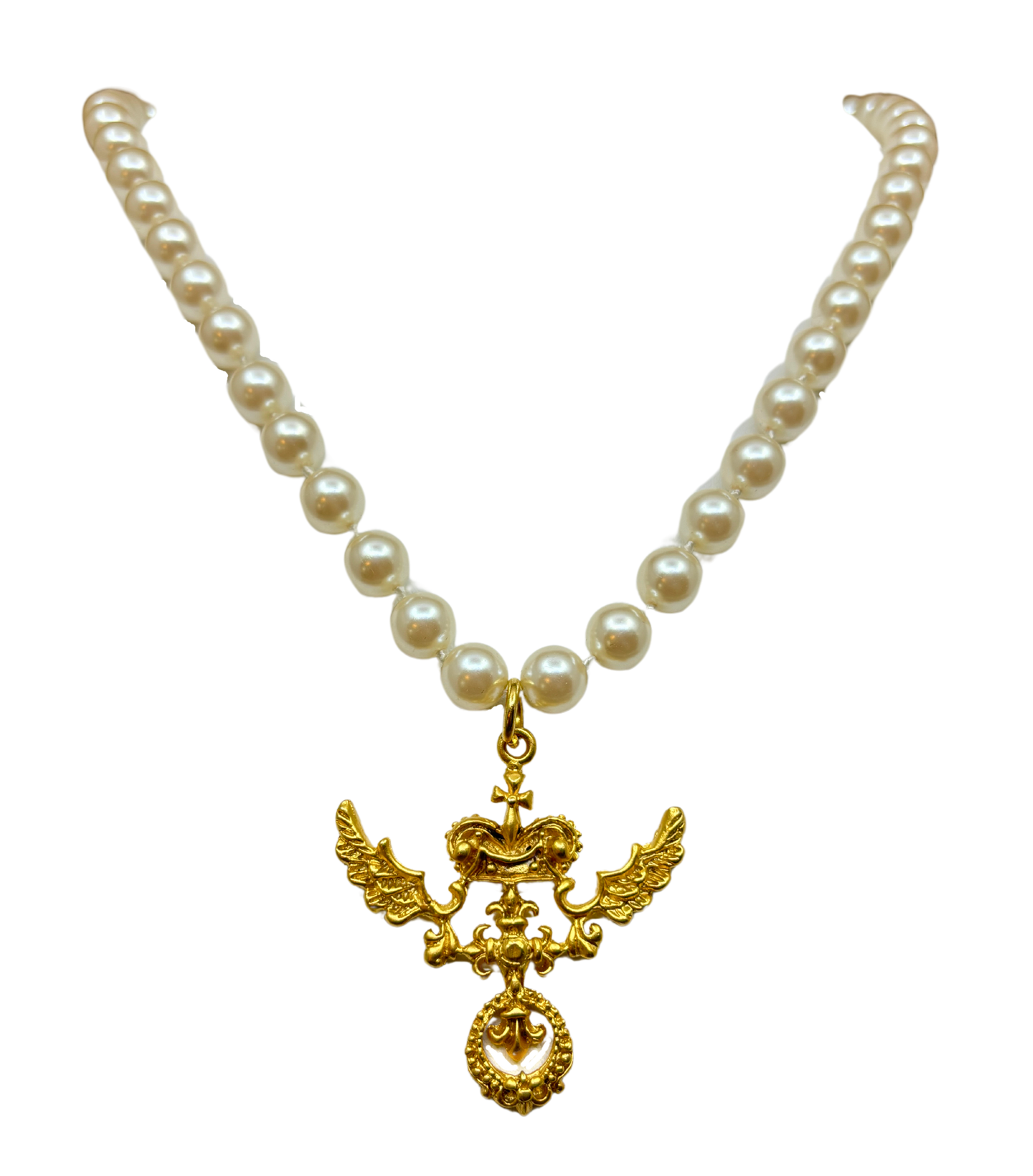Gold Plated Wing Pendant & Pearl Necklace