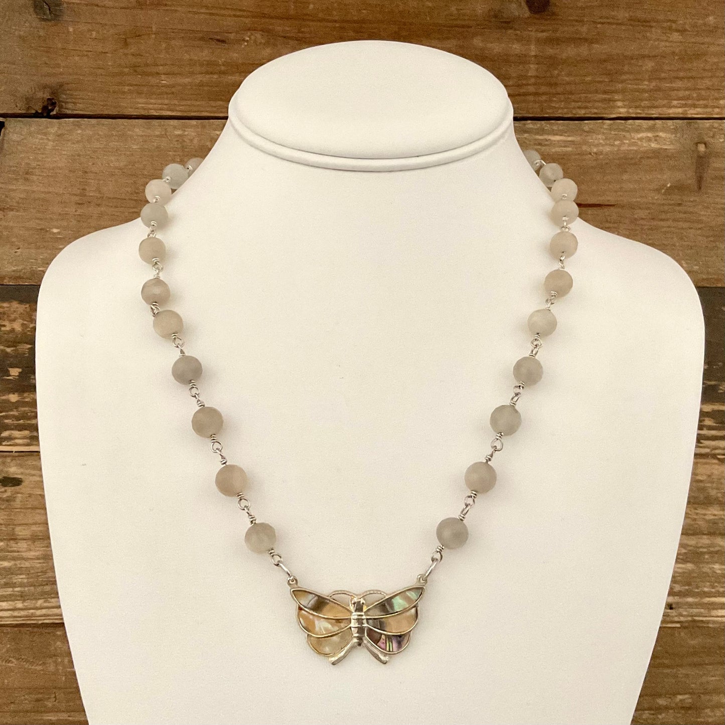 Moonstone with Butterfly Pendant 18"