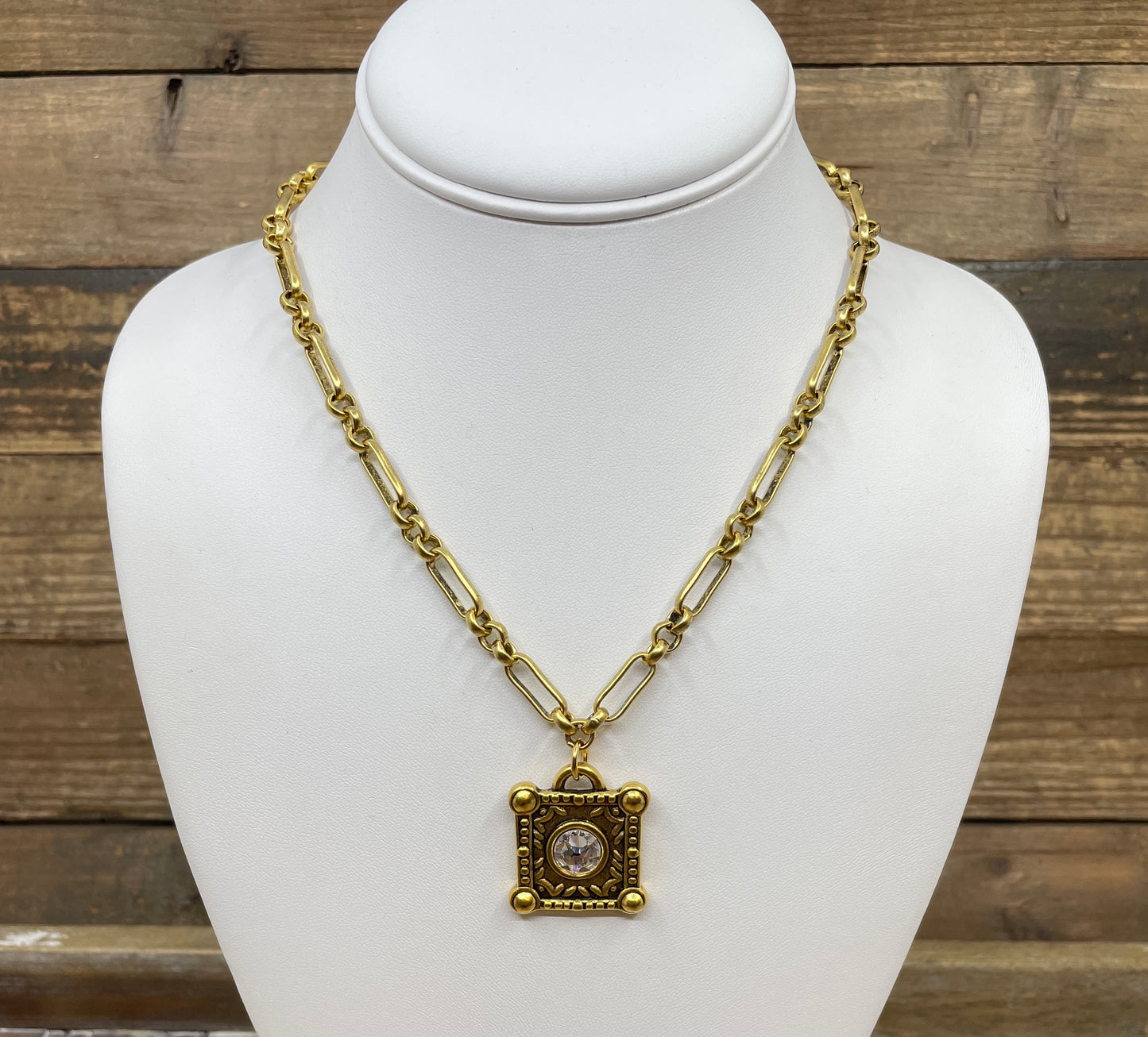 Gold Plated 18" Chain with Swarovski Crystal Pendant