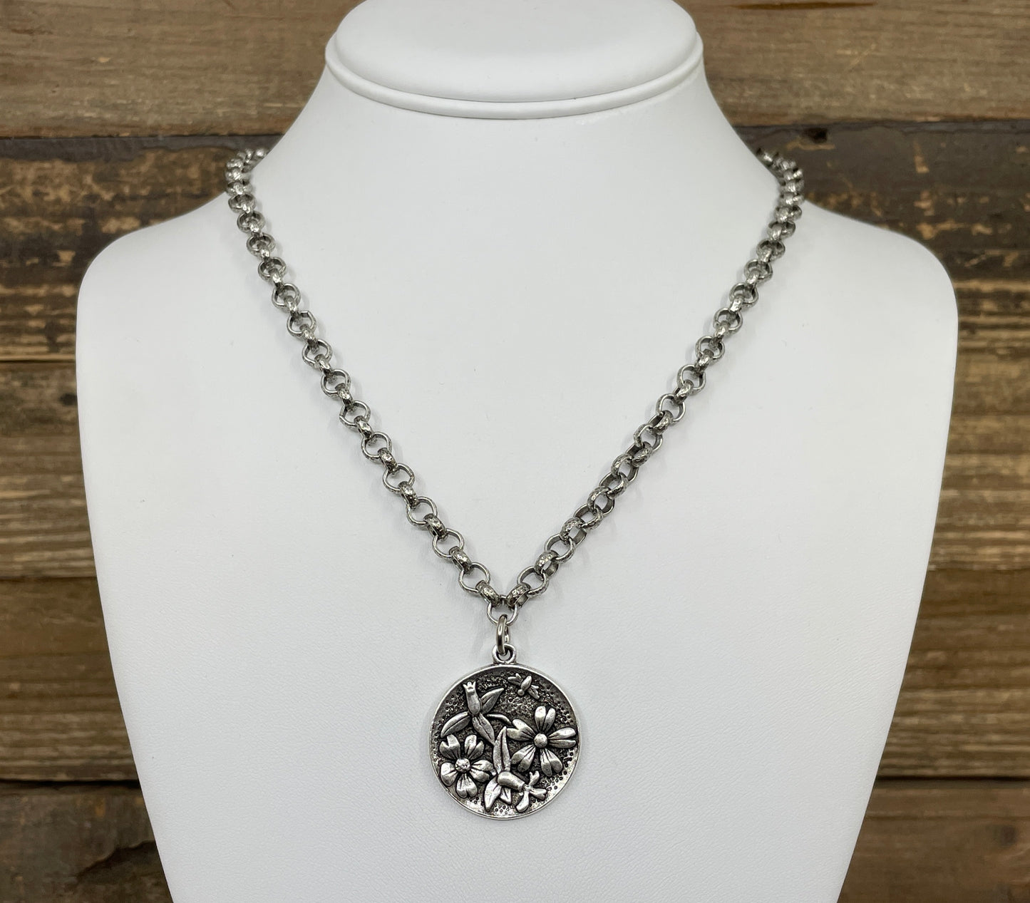 Sterling Plated 18" Chain with Sterling Plated Flower Bee Pendant