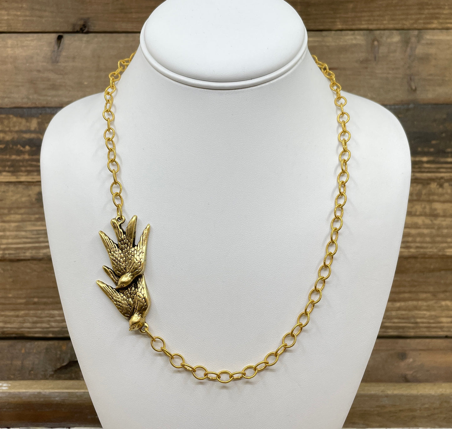 Gold Plated 20" Chain with Vintage Double Bird Pendant